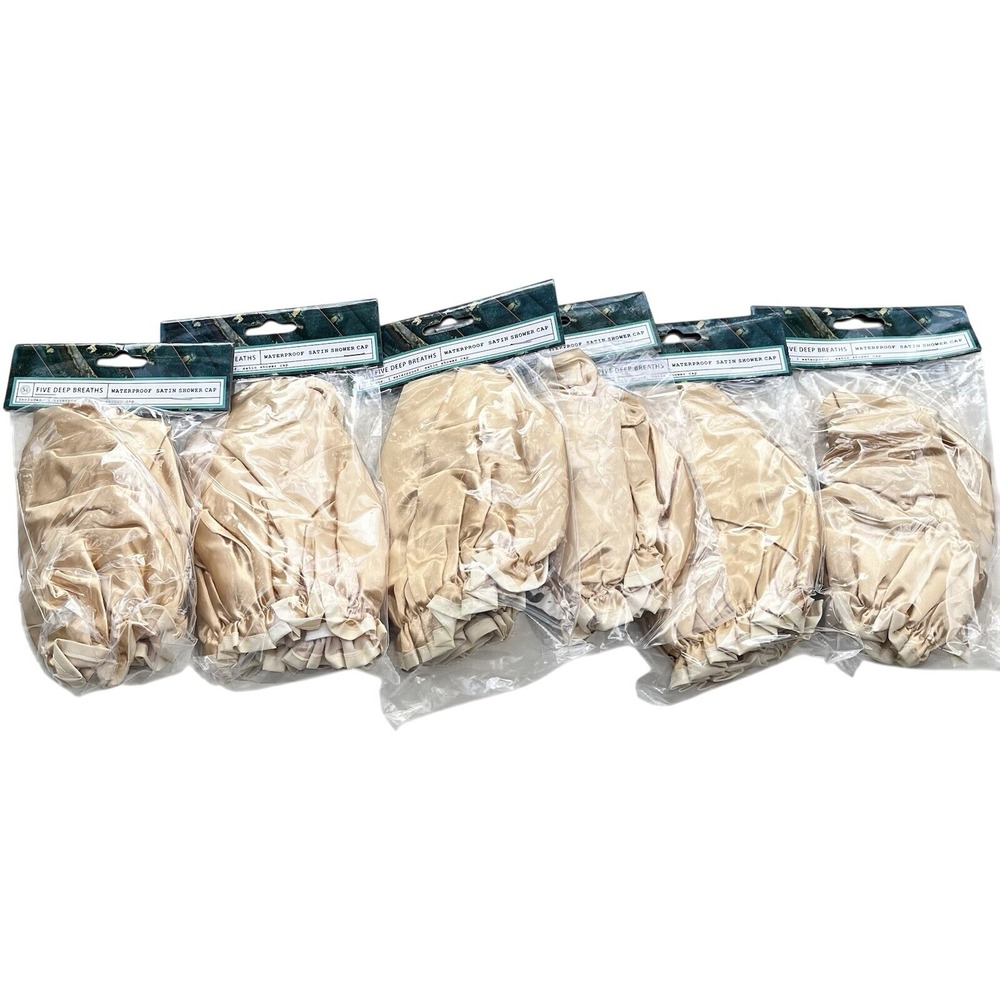 Five Deep Breaths Waterproof Satin Shower‎ Cap. 6pk -Gold Color-